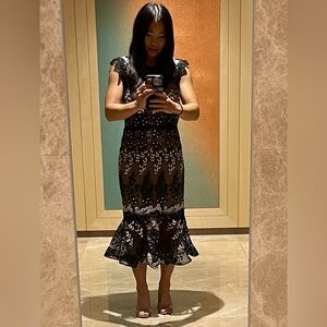 Bronx and Banco Black Lace Dahlia Midi Dress